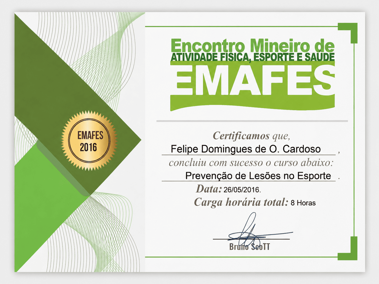 Certificado: Prevenção de Lesões no Esporte