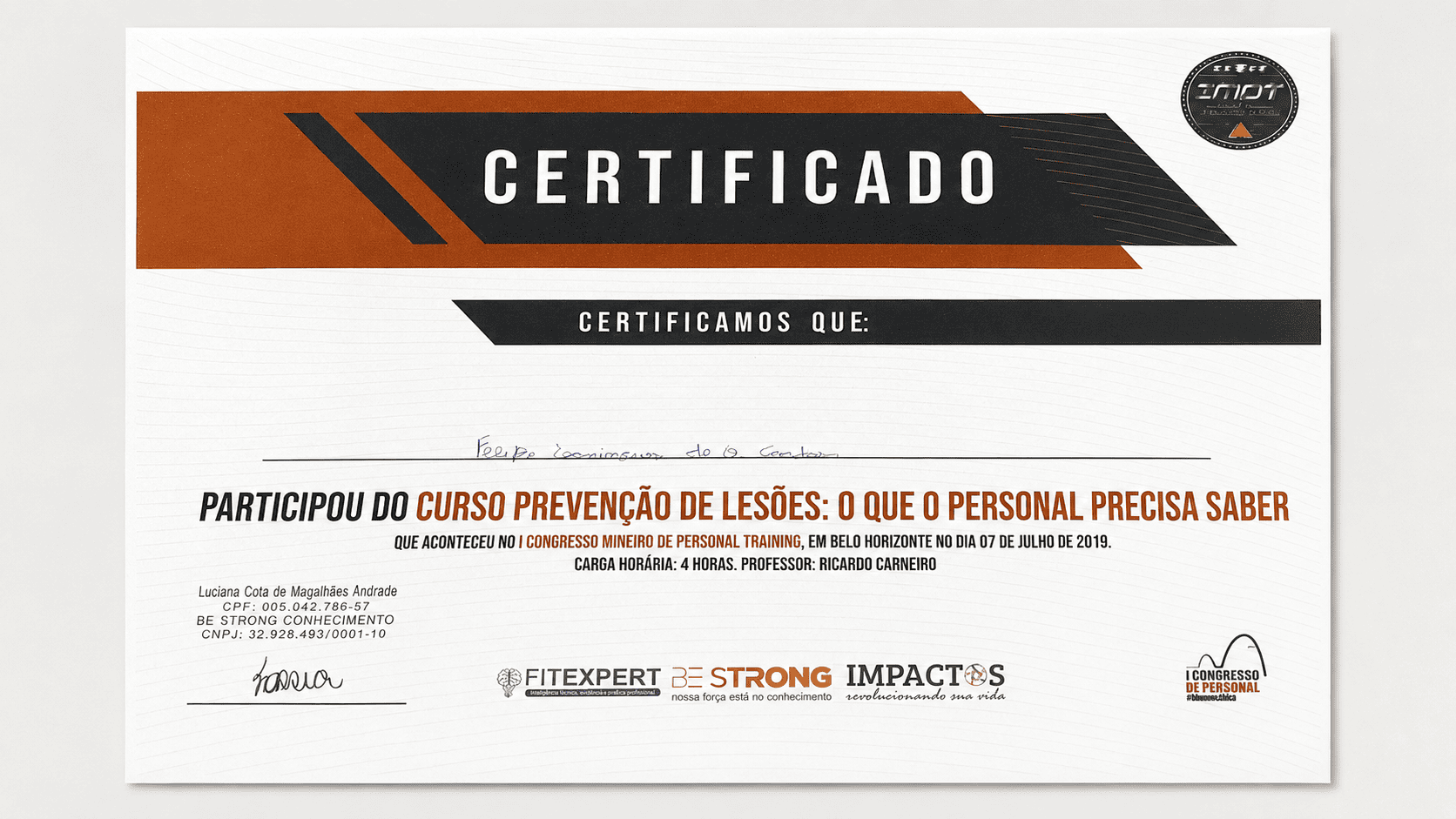 Certificado: Prevenção de Lesões